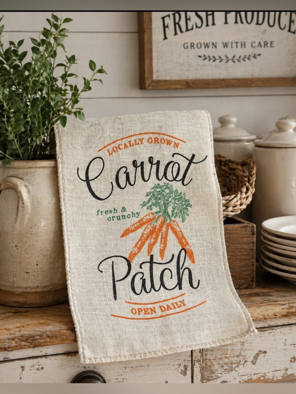 NEW Large Carrot Patch Drawstring Burlap Sack Farmhouse Spring Decor 16”x 28”